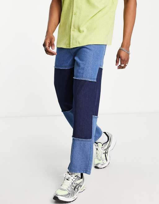  Night Addict dad fit cut and sew jeans in mid blue