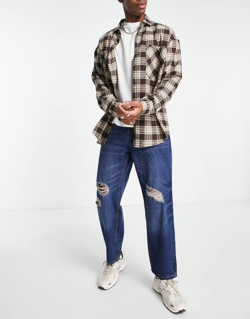 Night Addict - Dad jeans met distressed scheuren in middenblauw