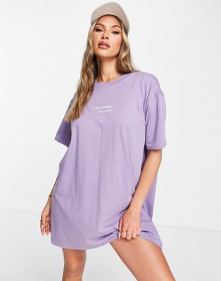 Night Addict dreams oversized slogan t-shirt dress in lilac