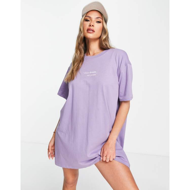 Night Addict dreams oversized slogan t shirt dress in lilac ASOS