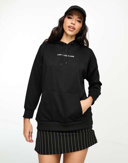 Night Addict - Felpa oversize nera con cappuccio e stampa