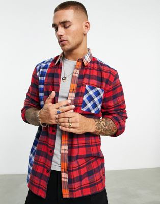 Night Addict flannel spliced check oversized fit shirt in red
