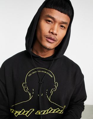 Night Addict impressionable front embroidery hoodie in black with removable  bar