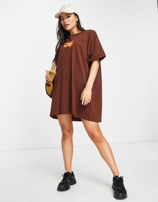 Night Addict funky house oversized t-shirt dress in chocolate brown