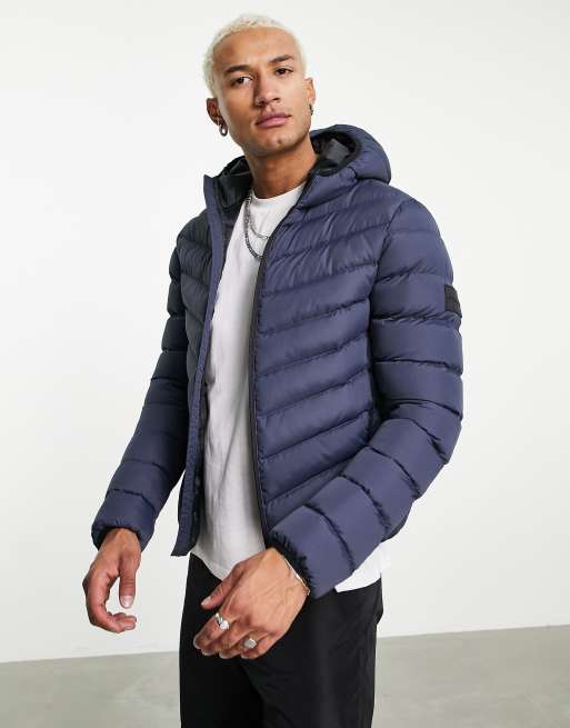 Night Addict - Gewatteerd jack met capuchon in marineblauw