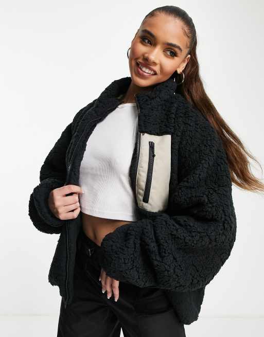 Night Addict - Giacca oversize nera in pile borg