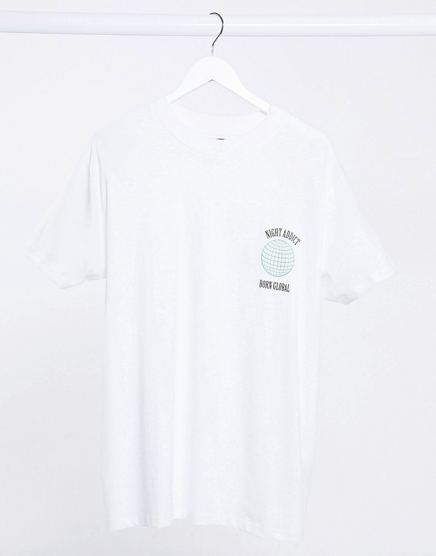 Night Addict globe logo oversized t-shirt in white