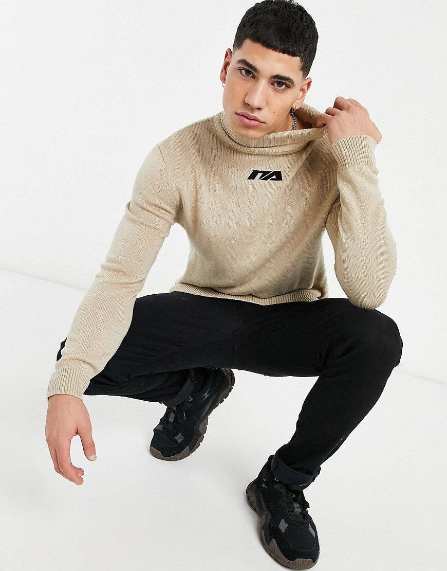 Night Addict high neck sweater with embroidered logo in beige-Neutral