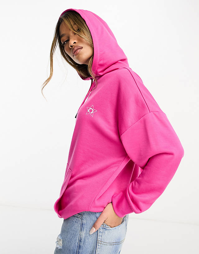 Night Addict - hoodie with peace print in bright pink