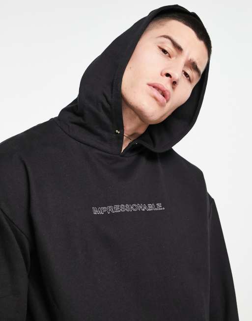 Night Addict impressionable front embroidery hoodie in black with removable  bar