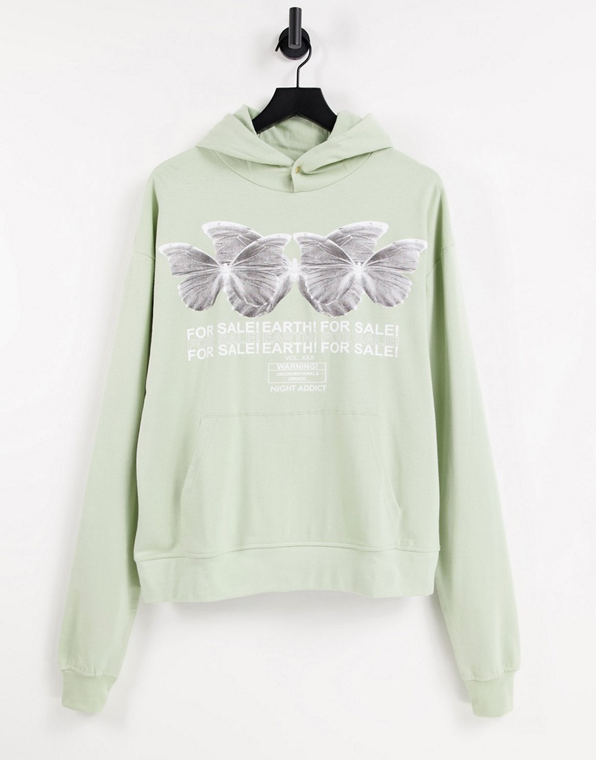 Night Addict – Kapuzenpullover mit Schmetterlings-Print auf der Brust in Schwarz
