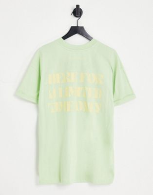 Night Addict limited time back print t-shirt in light green