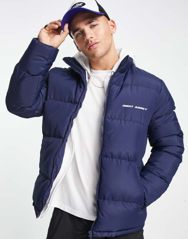 Night Addict logo puffer jacket in navy