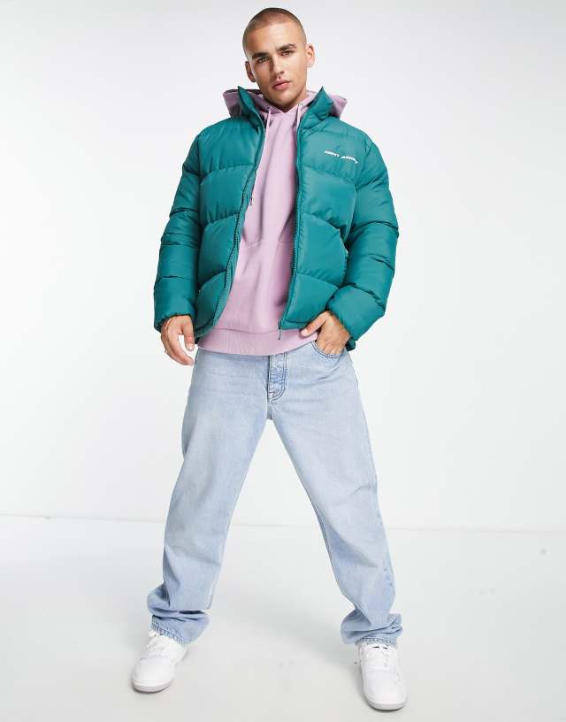 Night Addict logo puffer jacket in teal blue