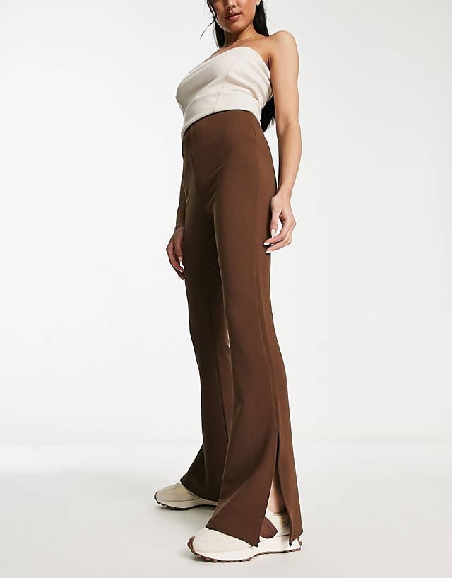 Night Addict - namye side split flared leggings in chocolate brown