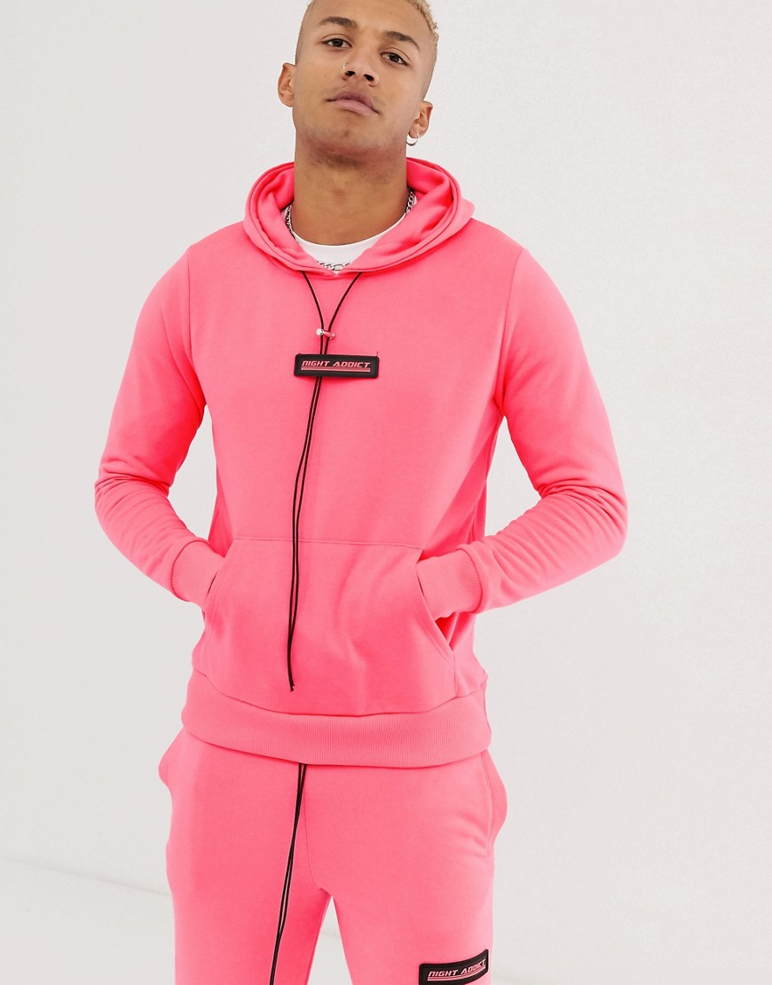 Night Addict neon pink hoodie-Orange