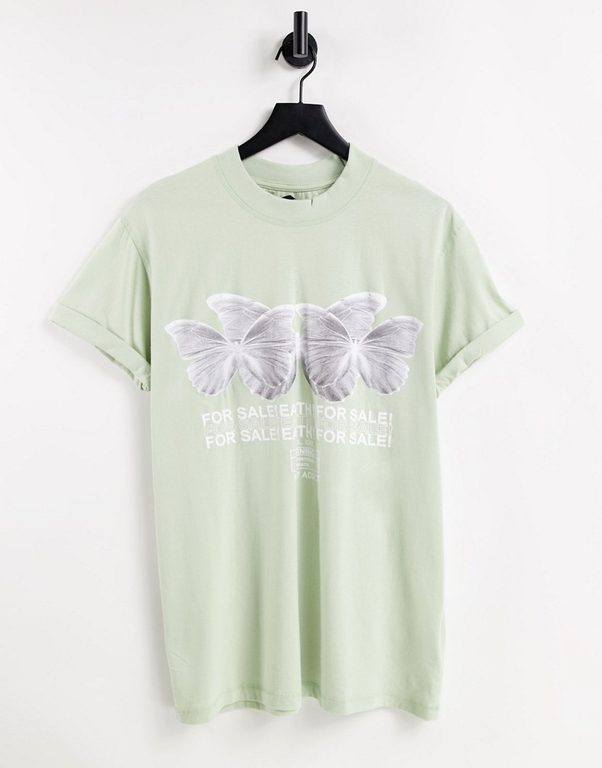 Night Addict – Oversize-T-Shirt mit Schmetterlings-Grafik-Grün
