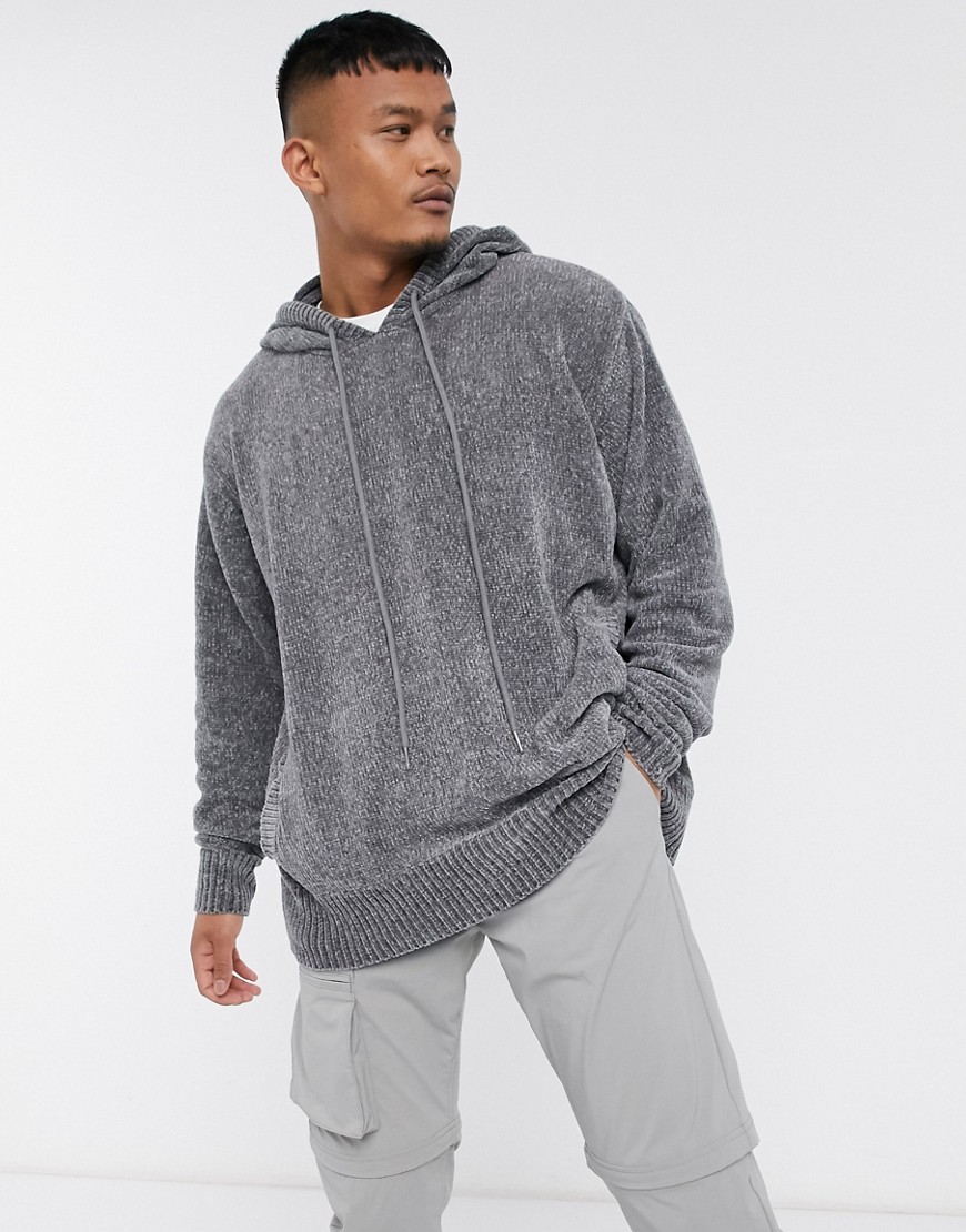 Night Addict oversized chenille hoodie-Grey