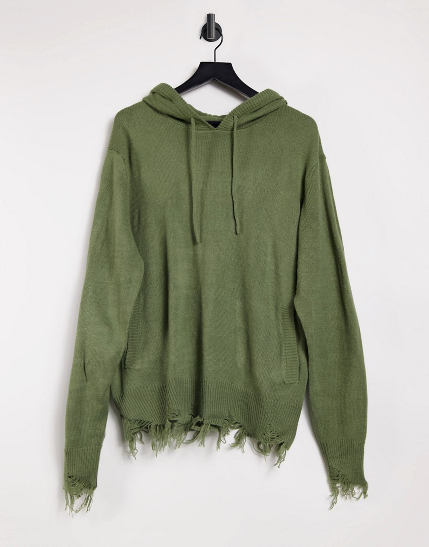 Night Addict - Oversized gebreide hoodie met onafgewerkte zoom-Groen