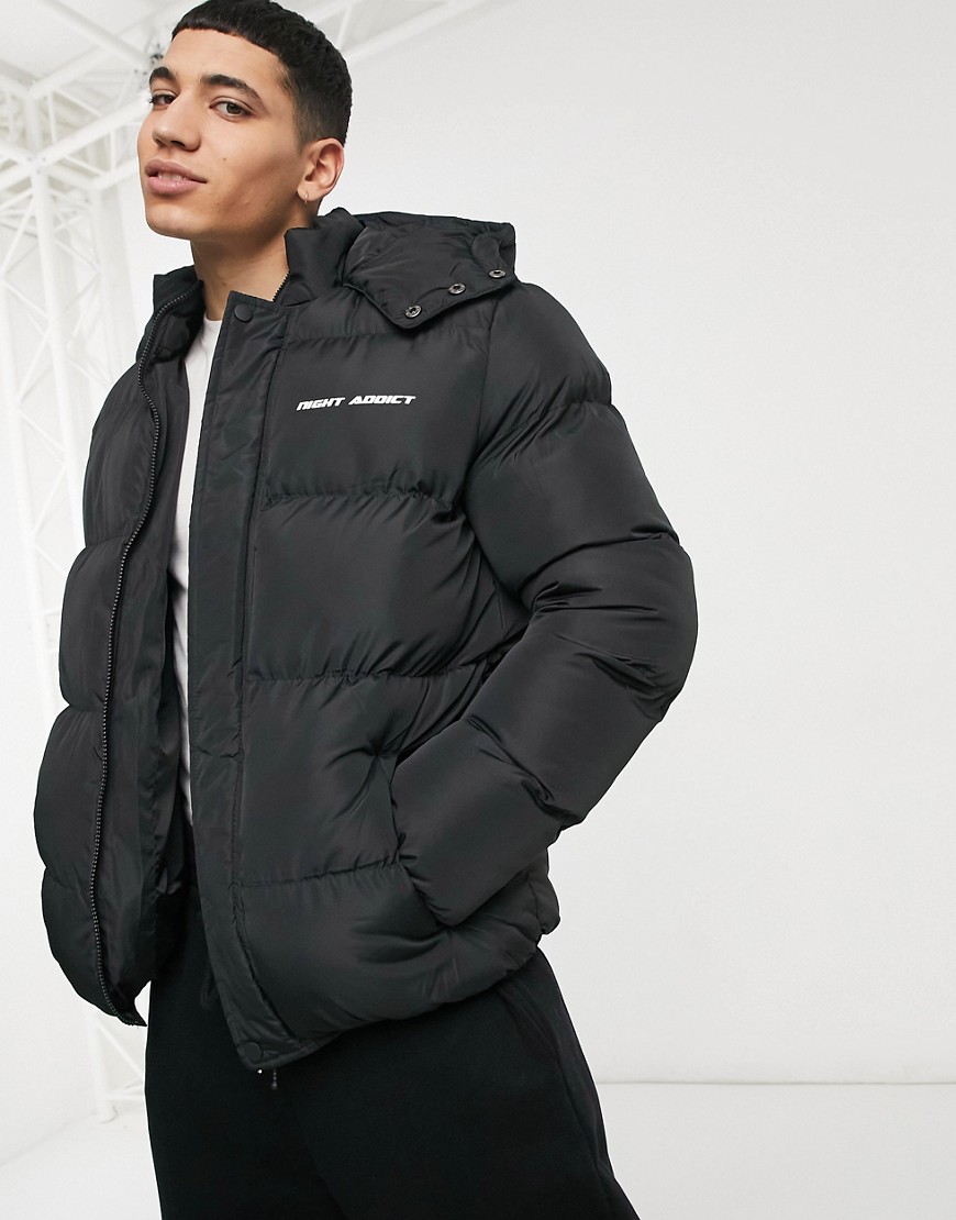 Night Addict Oversized Hooded Puffer Jacket-black | ModeSens