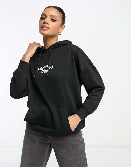 Night Addict oversized hoodie with certified crew print in black | ASOS