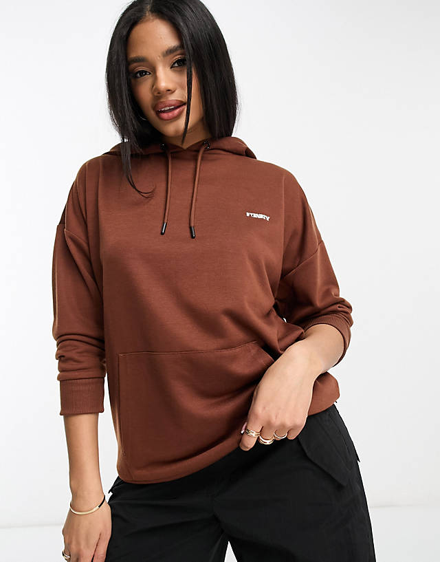 Night Addict - oversized hoodie with funky print in chocolate brown