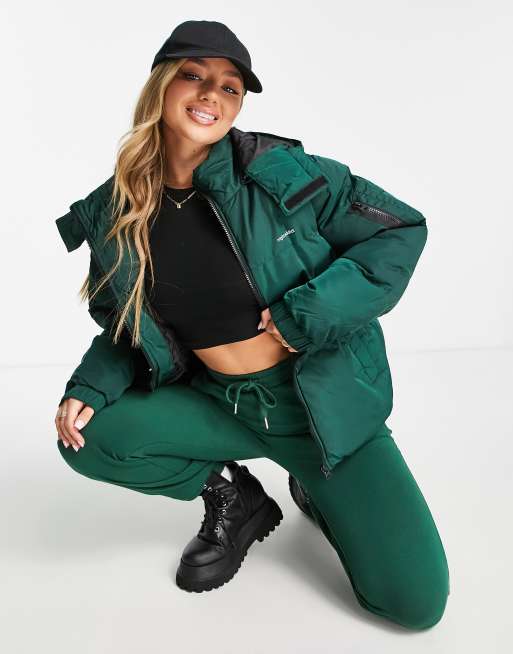 Night Addict oversized puffer jacket with hood in green