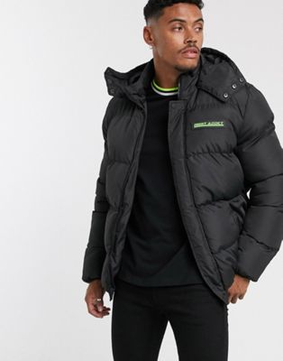 Night Addict oversized puffer jacket with hood-Black