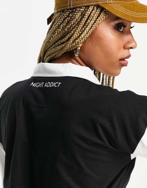 Night Addict oversized rugby shirt dress in black, 3 of 4