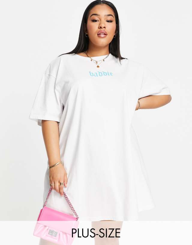 Night Addict Plus baddie oversized t-shirt dress in white