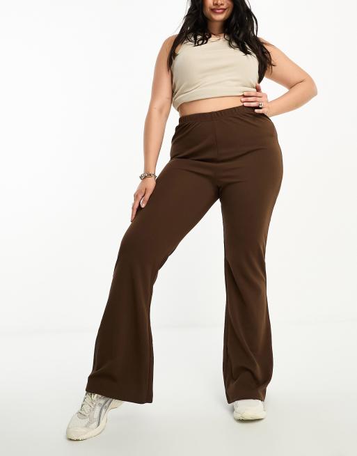 Night Addict Plus namya crepe flared leggings in chocolate brown