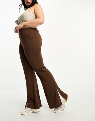 Night Addict Plus namye side split flared leggings in chocolate brown - ASOS Price Checker