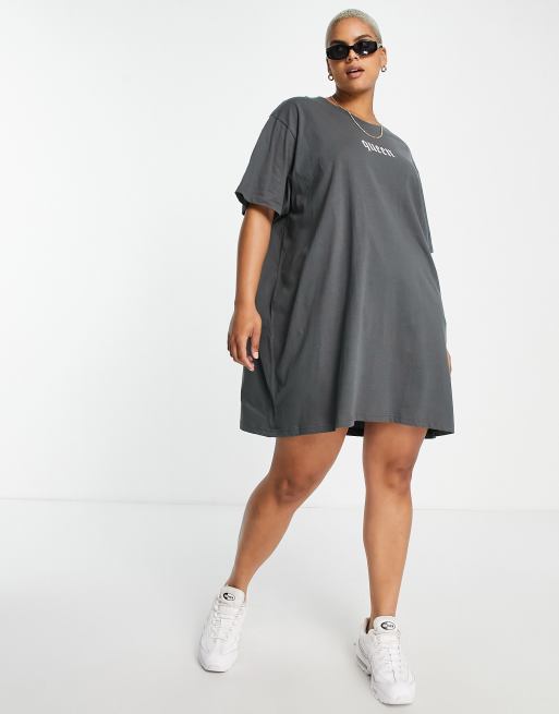 Night Addict Plus queen oversized t-shirt dress in charcoal grey | ASOS