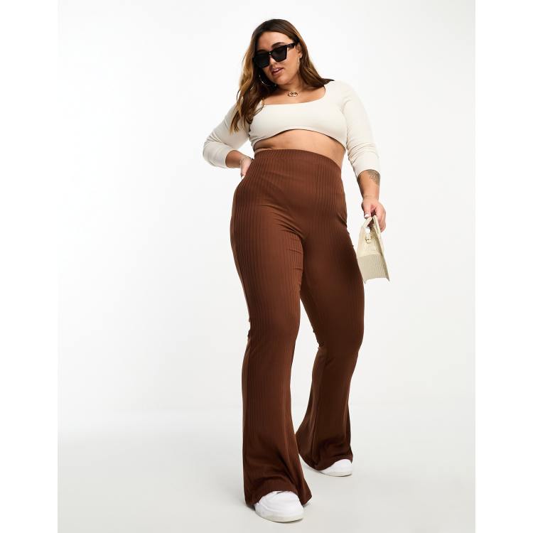 Night Addict Ribbed Flared Leggings In Chocolate Brown for Women