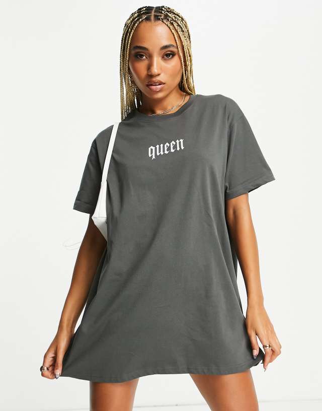 Night Addict queen oversized t-shirt dress in charcoal gray