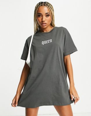 Night Addict queen oversized t-shirt dress in charcoal grey