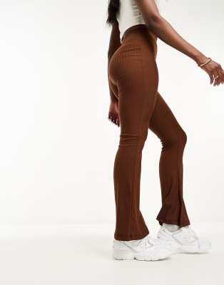 Night Addict Plus ribbed flared leggings in chocolate brown