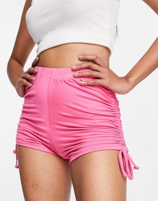 Night Addict ruched side legging shorts in bright pink