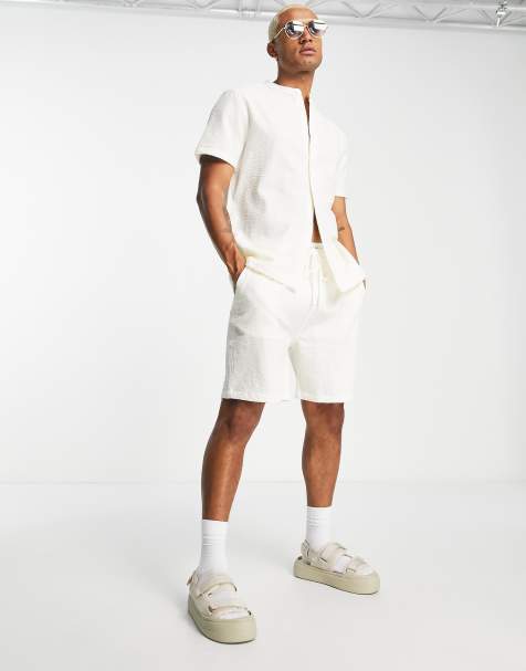 Night Addict – Seersucker-Shorts mit elastischem Taillenbund in Cremeweiß, Kombiteil - view 1