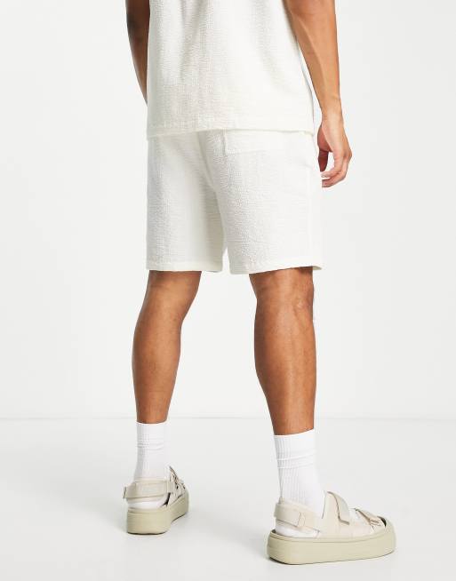 Night Addict – Seersucker-Shorts mit elastischem Taillenbund in Cremeweiß, Kombiteil, 4 von 4