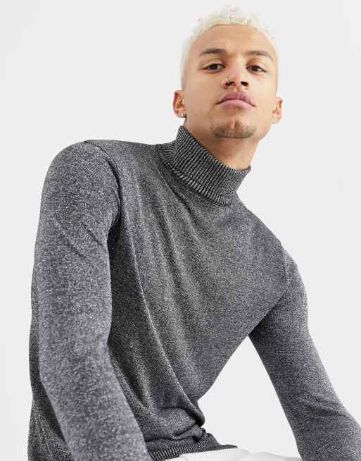 Night Addict Silver Metallic Roll Neck Jumper, $17, Asos