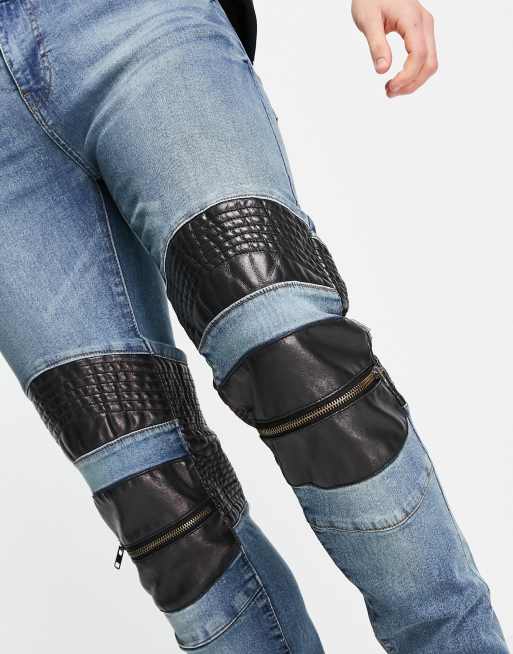 Combination skinny hot sale biker jeans