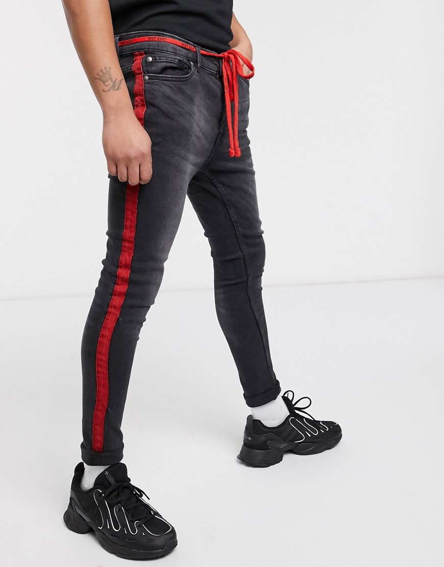 Night Addict - Skinny-fit jeans met biezen en taillekoord-Zwart