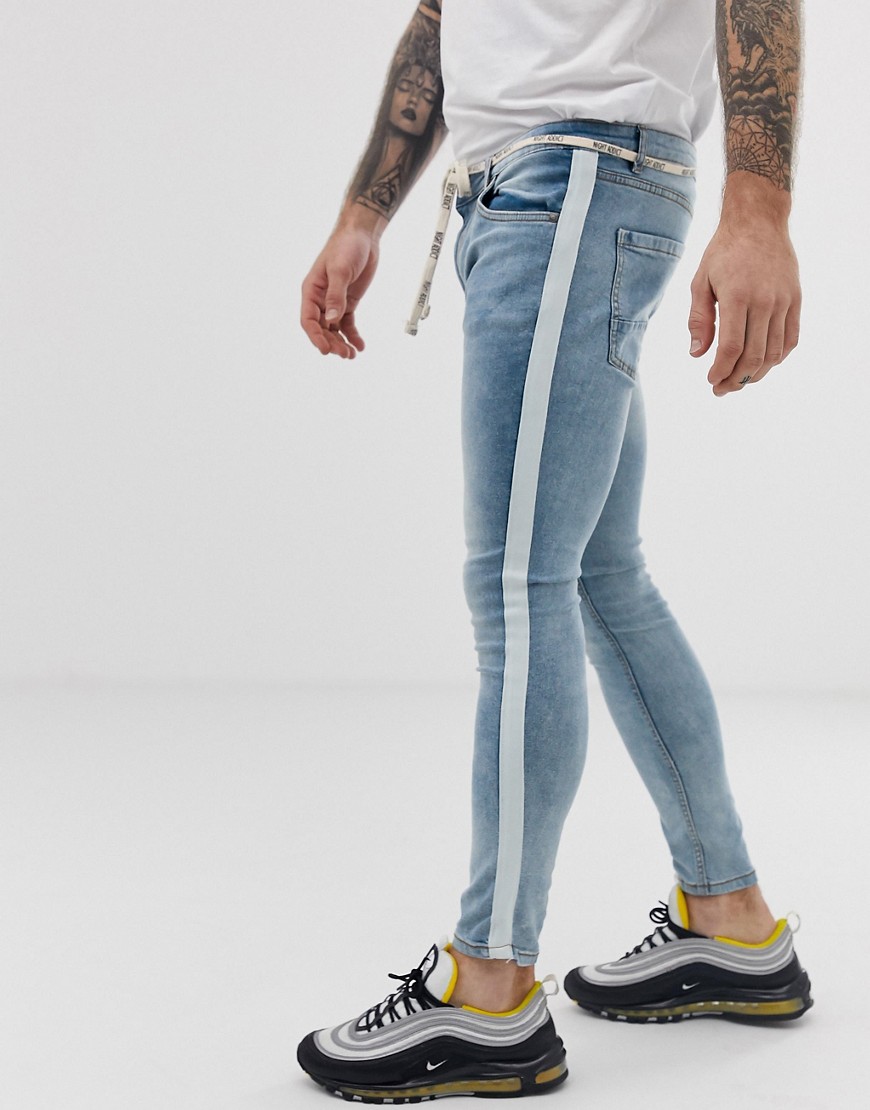 Night Addict - Skinny jeans met bies en touw in de taille-Blauw