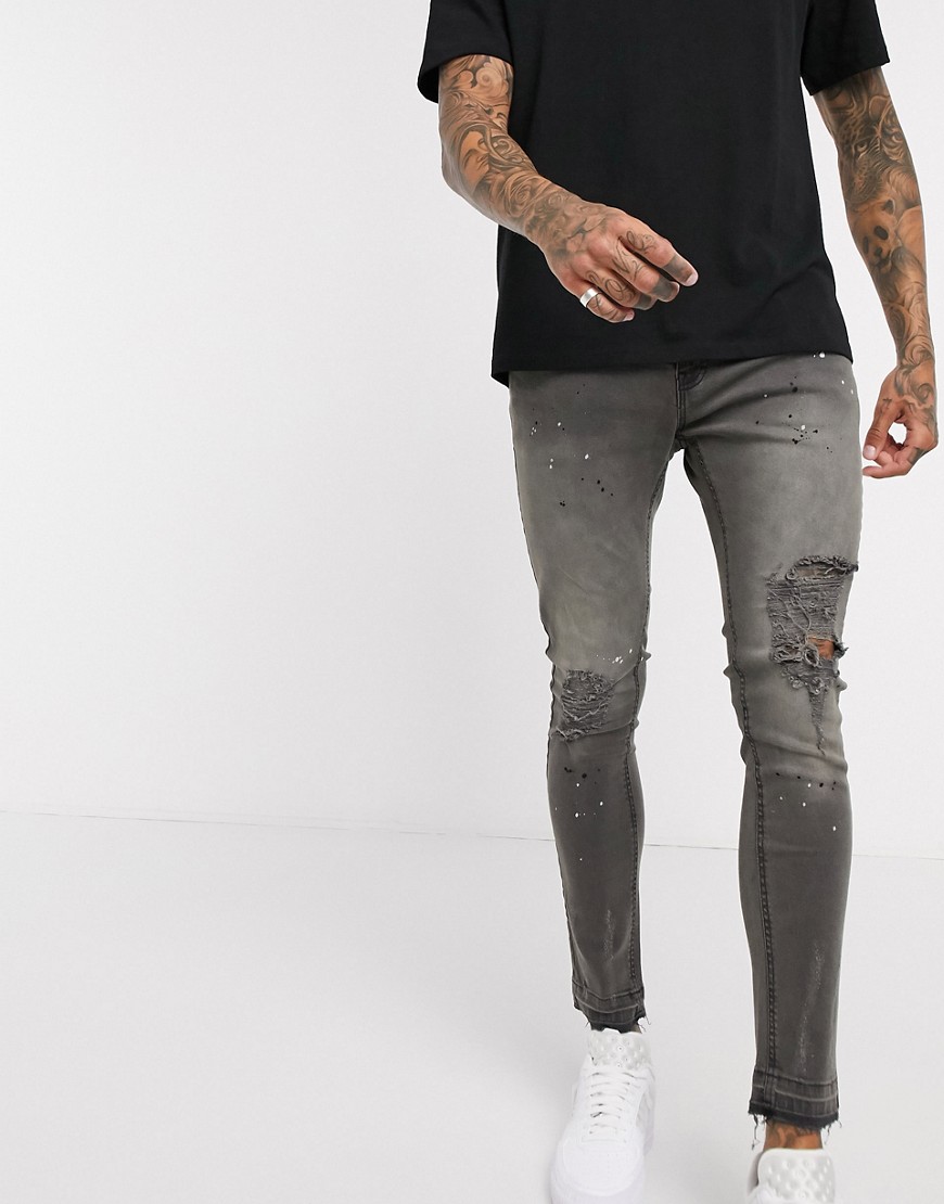 Night Addict Skinny Ripped Jeans In Gray