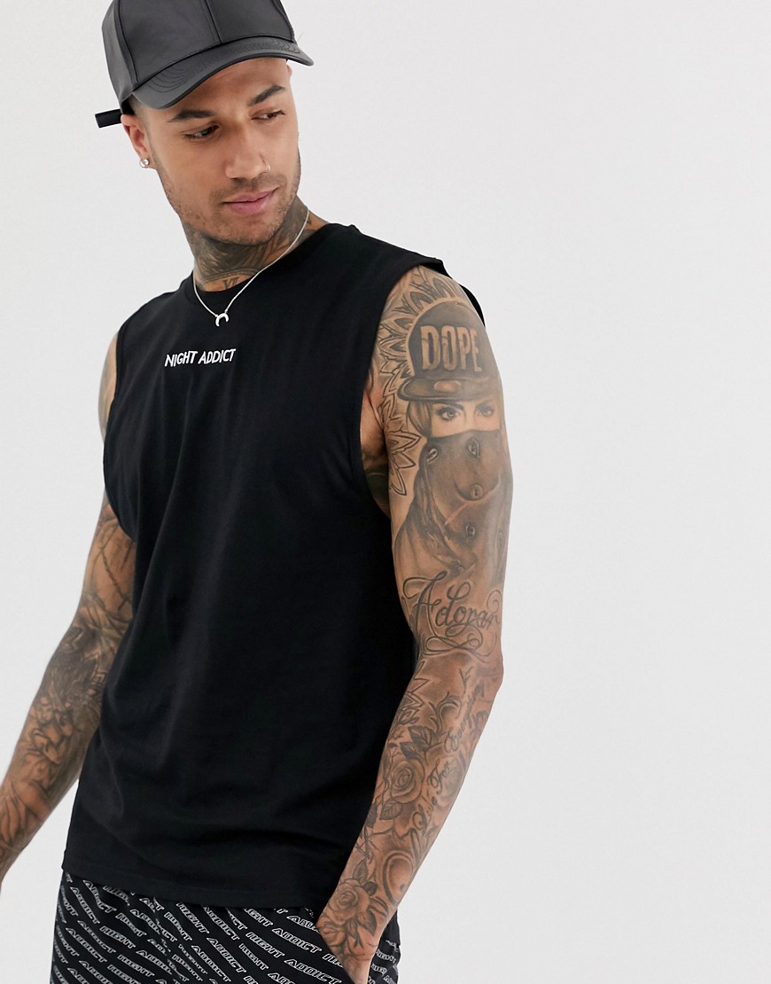 Night Addict sleeveless t-shirt vest-Black