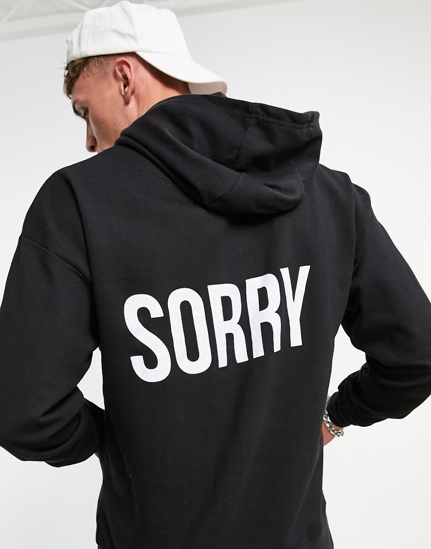 Night Addict 'Sorry Not Sorry' print hoodie in black