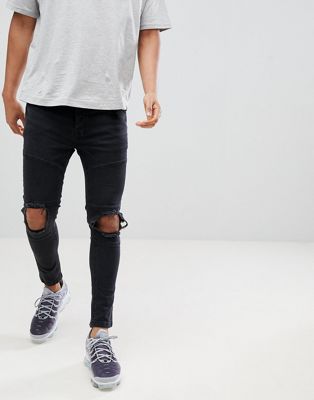 Night Addict - Superskinny gescheurde jeans met panelen-Zwart