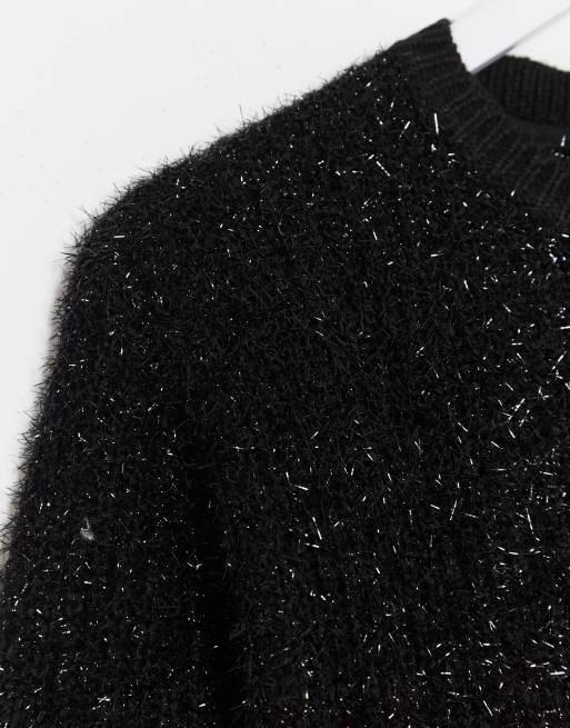 Night Addict – Svart partytröja i metallic med rund halsringning, 4 av 4