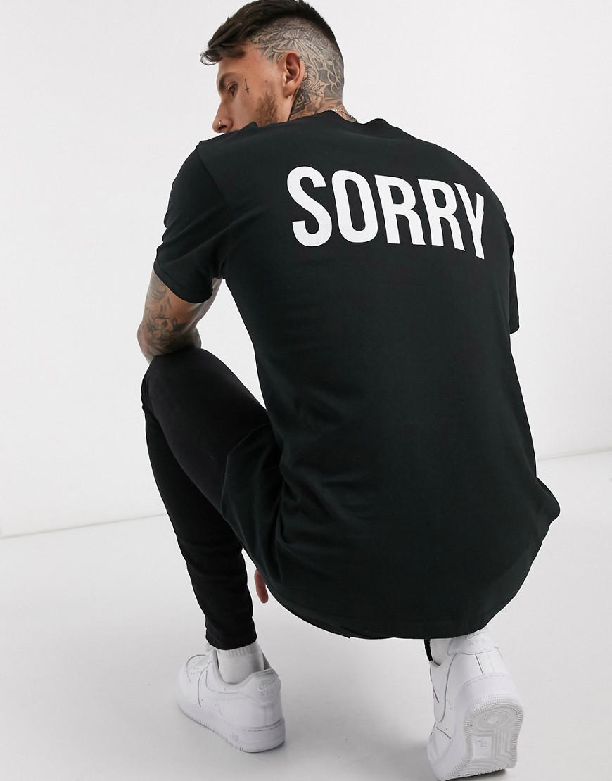 Night Addict – T-shirt i oversize med Sorry-tryck baktill-Svart